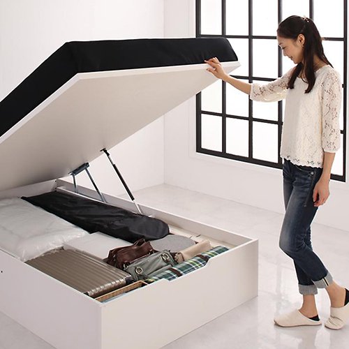 本棚付き跳ね上げ式大容量収納ベッド【MNI】（縦開き） - おしゃれなインテリア家具ショップCCmart7