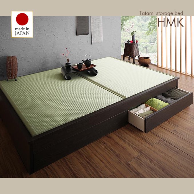 日本製・安心の品質！引き出し収納付き美草畳ベッド【HMK