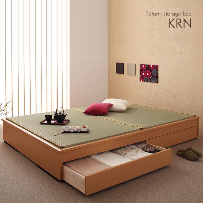 省スペースなヘッドボードレス！小上がりにもなる和テイスト畳収納ベッド【KRN】（日本製）