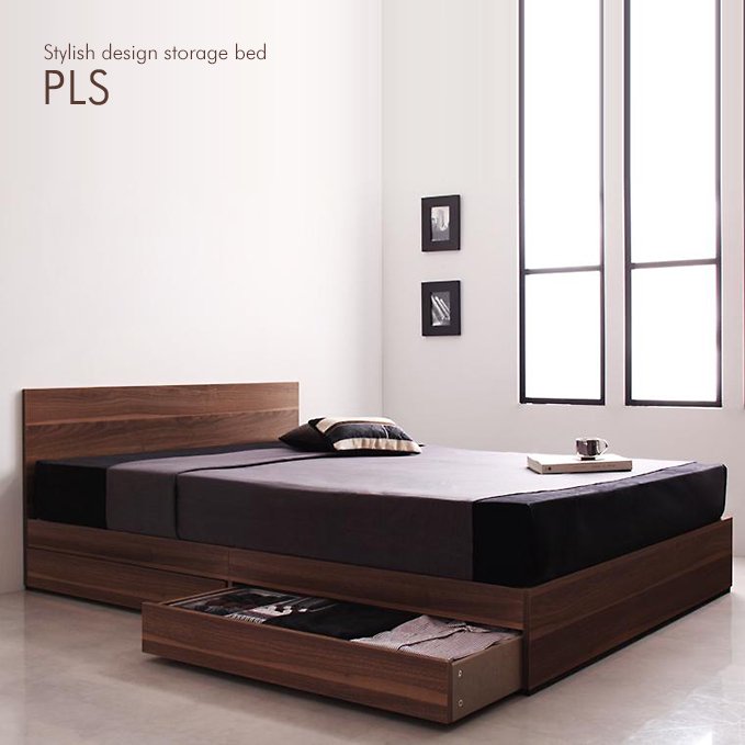 シンプル・ウォールナットデザイン収納付きベッド【PLS】 - おしゃれなインテリア家具ショップCCmart7