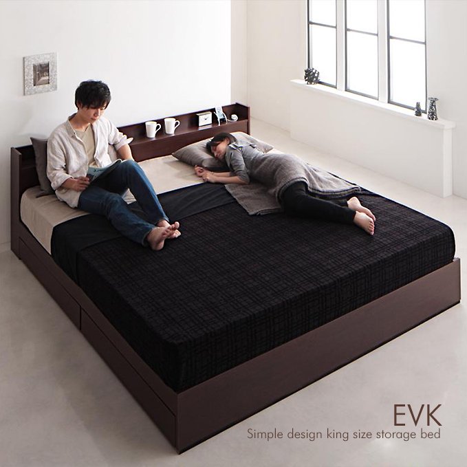 ゆったり寝られるキングサイズ！棚・コンセント・引き出し収納付きベッド 【EVK】- おしゃれなインテリア家具ショップCCmart7