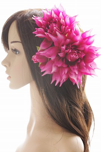 大輪ダリアのウェディングヘッドドレス・髪飾り３本セット - 造花