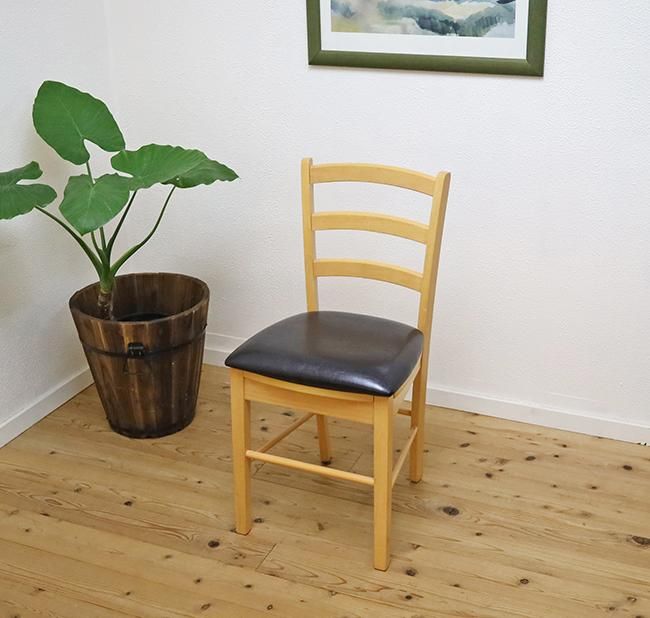 木製チェア PUレザークッション座面 軽い椅子 あかるい茶色 座面