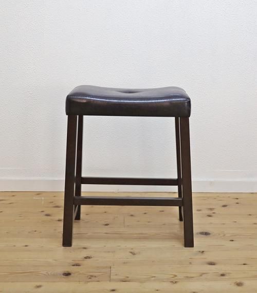 座面高55cm 木製カウンターチェア レザー張りクッション付幅広