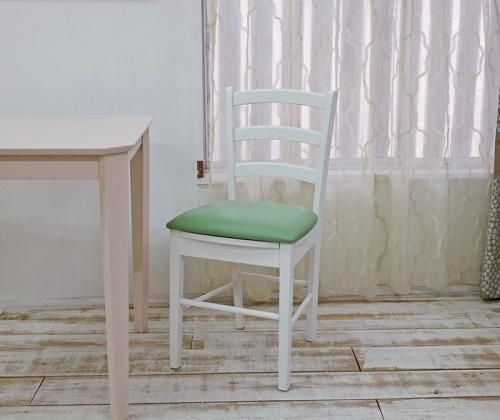 座面高50cm 木製チェア 白い椅子 業務用軽い椅子 座面みどり色 店舗用