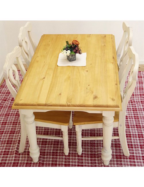 白い4人用食卓カントリーダイニングテーブルセット/オイル仕上げパイン無垢材食卓テーブル/幅140cm 椅子屋