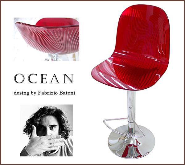 イタリア製回転昇降式カウンタースツール【オーシャン/clearred