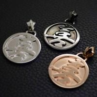 209.喜 漢字ペンダント ブラック、ピンクゴールド、ロジウムめっき 制作実績