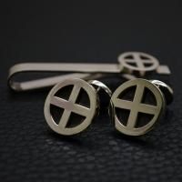308.家紋:轡(くつわ) 丸に十字紋 オーダーメイドカフスボタンネクタイピンセット