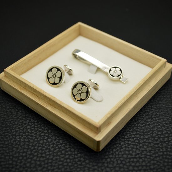 ■オーダーメイド【クリップ式】家紋ネクタイピン・カフスボタンセット（銀製）