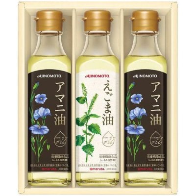 味の素 調味料 ギフト えごま油 & アマニ油 健康油 ヘルシー油 3本 セット 詰め合わせ 人気 食品 食べ物 EGA-30N (8) -  おくりもの専門店 【ギフト館 イシザワ】 出産内祝・結婚引出物＆内祝・快気祝・香典返し・法事法要・粗品・記念品・販促品・カタログギフトなら