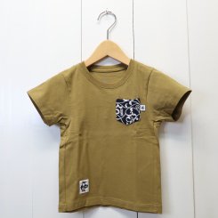 チャムス/CHUMS/東北別注/Kid's 米織小紋 Pocket T-shirt 唐草/Brown