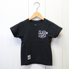 チャムス/CHUMS/東北別注/Kid's 米織小紋 Pocket T-shirt 唐草/Black