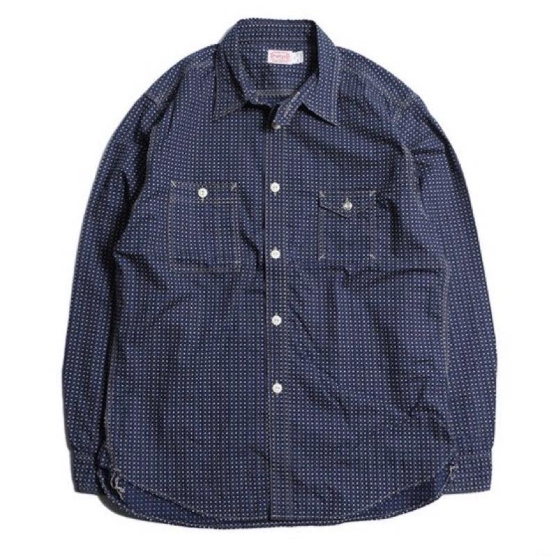 TROPHY CLOTHING - POLKA DOT STRIPE MACHINE AGE L/S SHIRT (INDIGO) - CANVAS  CLOTHING ONLINE STORE / 39 Shimeno Kanazawa Ishikawa JAPAN 920-0059