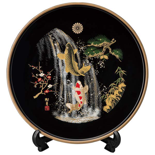 飾り盆　夫婦鯉の滝のぼり　黒塗 - 叙勲・褒章・叙位ショップ