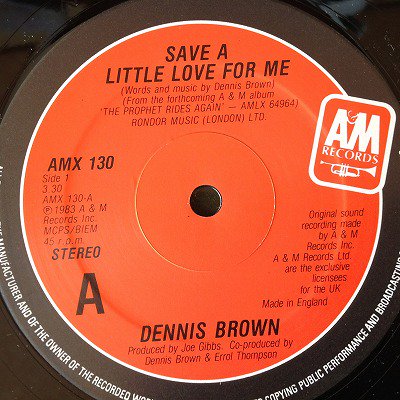 Dennis brown / Save a little love for me(12inch UK org 3songs) - charlie's  record HIROSHIMA | チャーリーズレコード