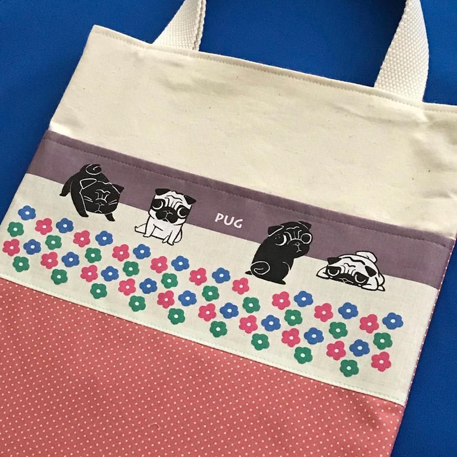 ゆいP♡様リクエスト４品ご確認用♡⑪モモンガポーチ♡ハンギングバスケット １点 手頃な縦型手さげバッグ「パグ桃」 - ボステリやBUHIの手作りグッズの店