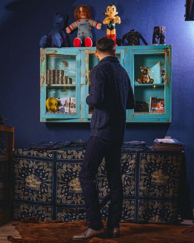 セール 新品 ブルーブルー 立体編 インディゴ コットンニット