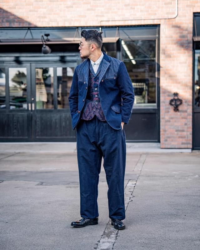 レア稀少 新品未使用 ビームス別注 レミレリーフ インディゴ染め ネイティブ柄 GZ-SLVT-0512RED ショールカラーベスト ネイティブ柄RED - 倉敷