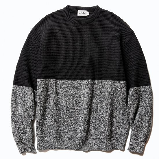 CALEE Two tone crew neck knit sweater - FLOATER