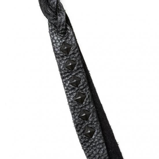 CALEE - STUDS & KNITTING LEATHER LONG KEY RING (BLACK