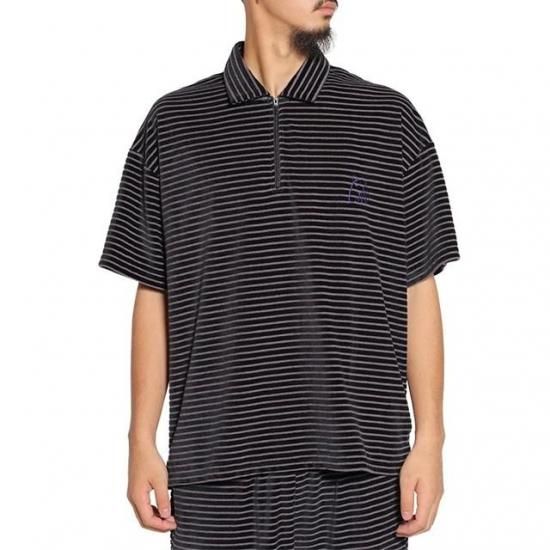 CALEE BORDER VELOUR PILE ZIP POLO - FLOATER
