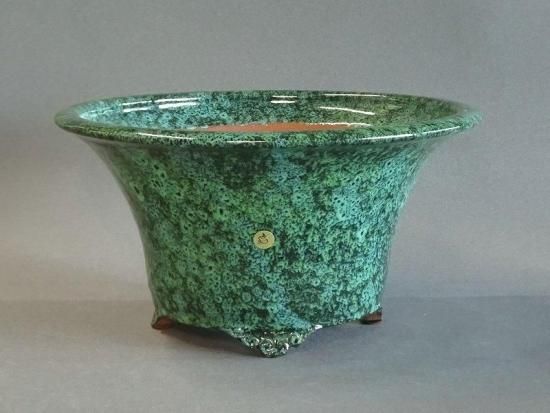 秀峰10号緑釉反型足付丸鉢(深) - 盆栽鉢と常滑焼の店 MARUTATU【まるたつ】