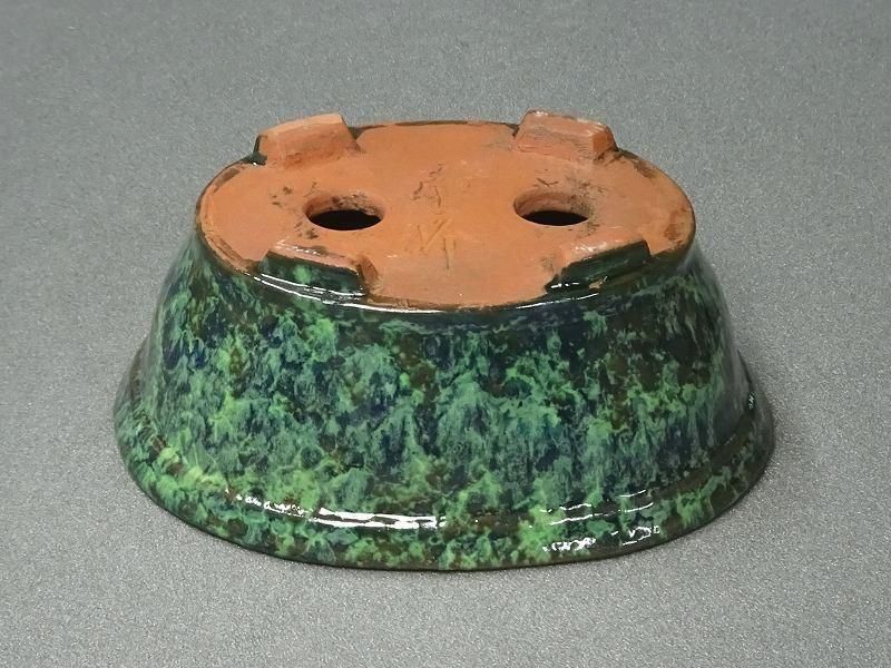 S486秀峰5号緑釉帯縁楕円鉢 - 盆栽鉢と常滑焼の店 MARUTATU【まるたつ】