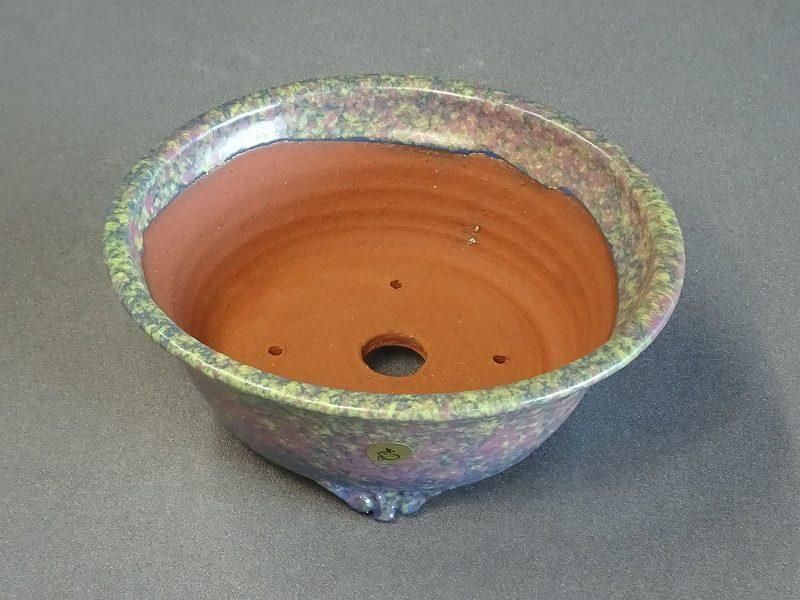 S501秀峰6号桃黄紫釉足付丸鉢 - 盆栽鉢と常滑焼の店 MARUTATU