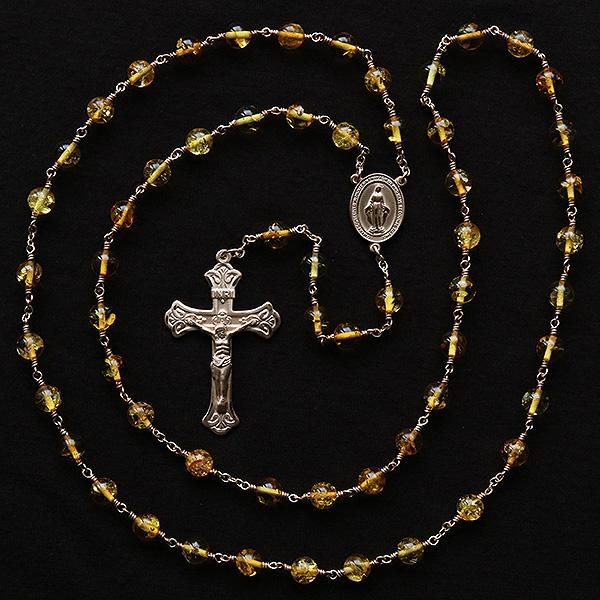 Y様ご予約品 琥珀 聖母マリアのロザリオ（14Kゴールドフィルド