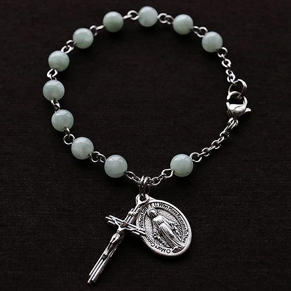 6mm玉】ビルマ翡翠 聖母マリアのロザリオブレスレット - ロザリオ専門