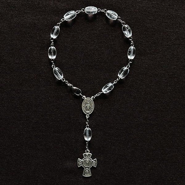 水晶（ライス型） 4Wayクロスのミニロザリオ - ロザリオ専門店