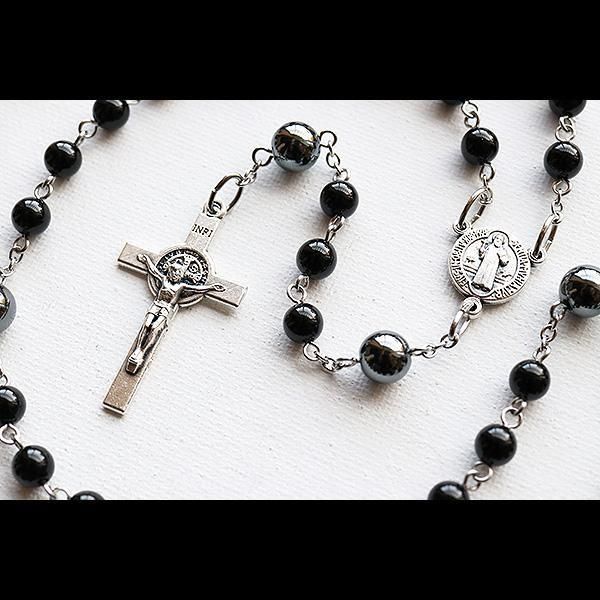 オニキス ヘマタイト 聖ベネディクトのロザリオ - ロザリオ専門
