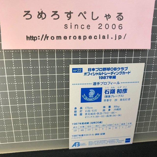 ☆日本プロ野球OBクラブ1987年RP22石嶺和彦/Kazuhiko Ishimine/阪急ブレーブス【ベースボールカード】阪神タイガース/オリックス  - ろめろすぺしゃるsince2006