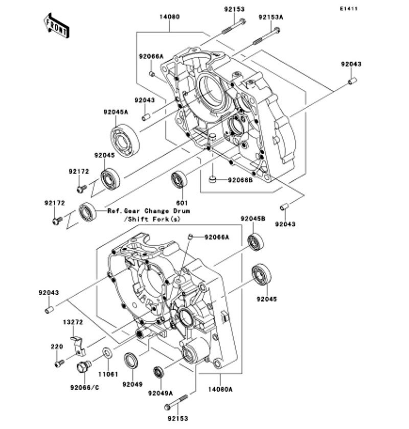 クランクケース KLX125 2011(KLX125CBF) - Kawasaki純正部品