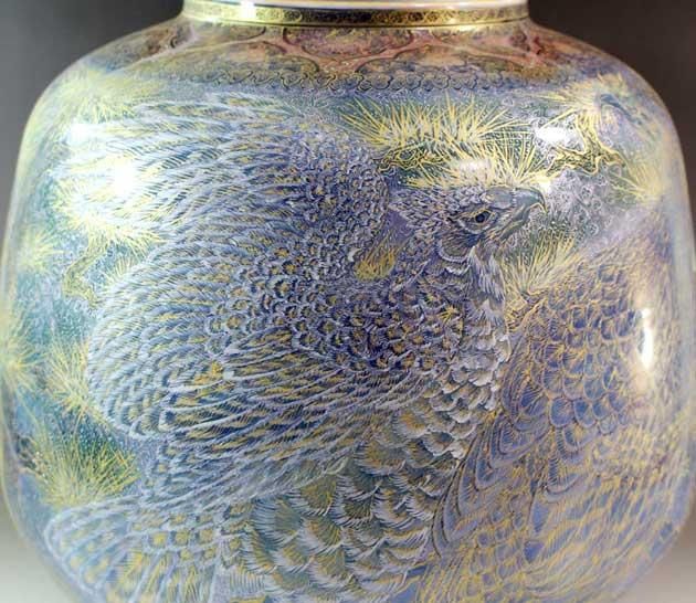 藤井錦彩作 手描き花模様 陶器の壺 有田焼 藤井錦彩作 手描き花模様 陶器の壺 有田焼