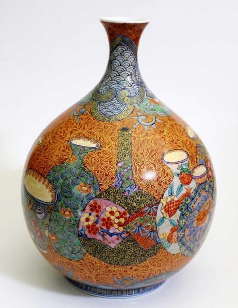藤井錦彩作 手描き花模様 陶器の壺 有田焼 藤井錦彩作 手描き花模様 陶器の壺 有田焼