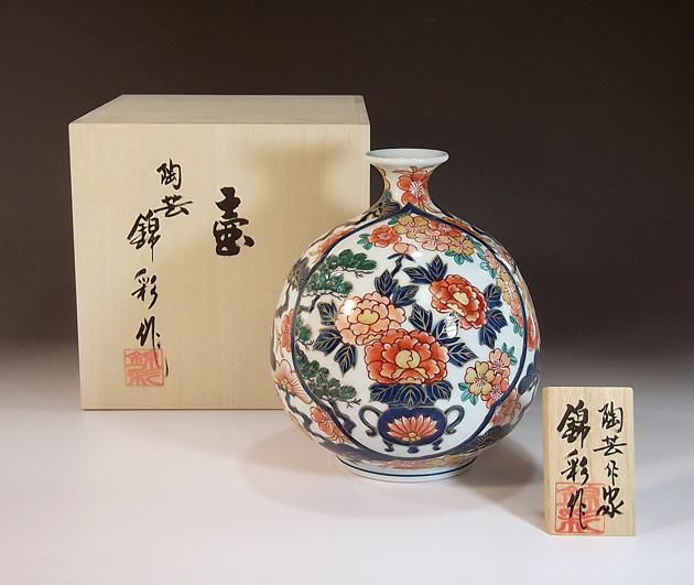 世界有名な 日本陶彩／花瓶／古伊万里／米寿／水仙錦絵最高級品 工芸品