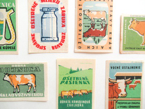 ヴィンテージマッチラベル7枚セット チェコ 酪農 牛 - BERN ヨーロッパやアメリカのスーベニール雑貨のお店
