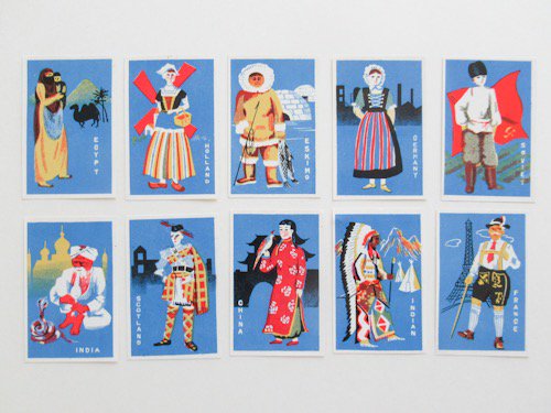 ヴィンテージマッチラベル10枚セット 日本 世界 民族衣装 Bern ヨーロッパやアメリカのスーベニール雑貨のお店