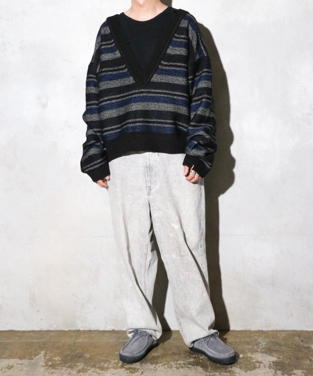 SandWaterr / ORGANIZED V NECK BORDER SWEATER/ A/W MIX YARN