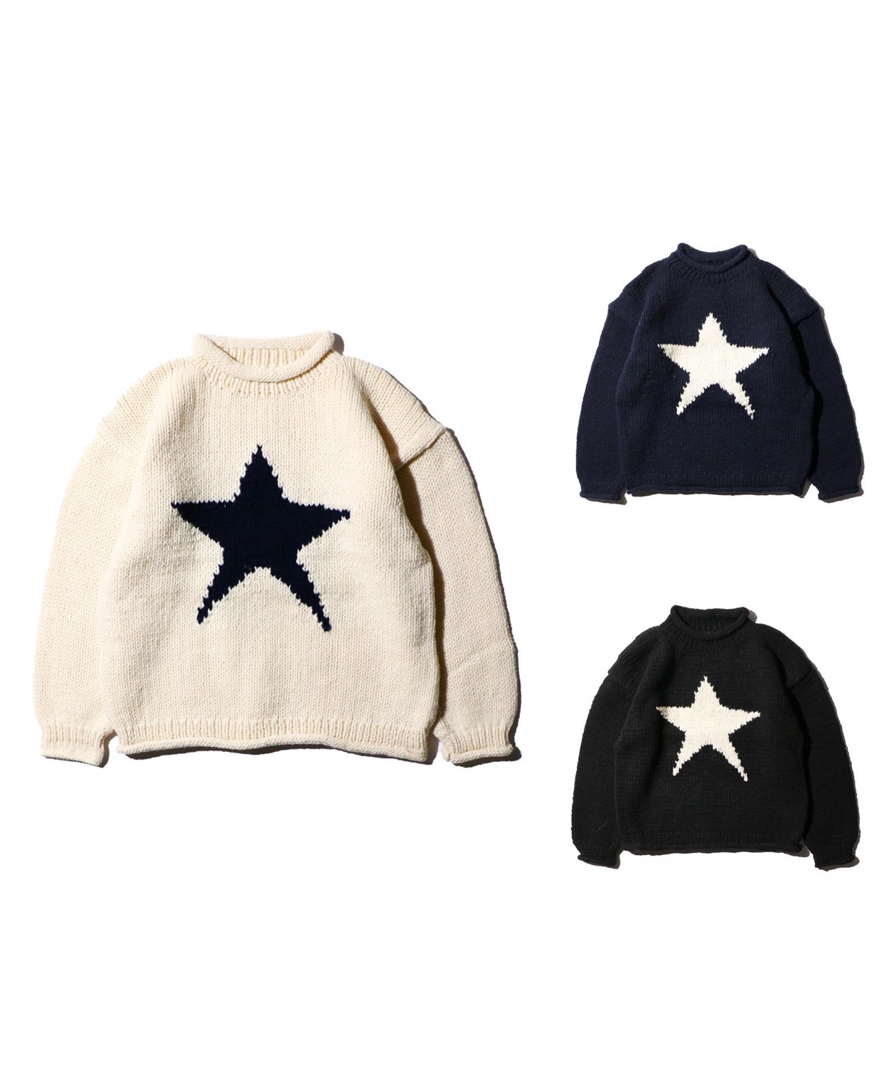 THRIFTY LOOK / STAR HAND KNIT ROLL SWEATER