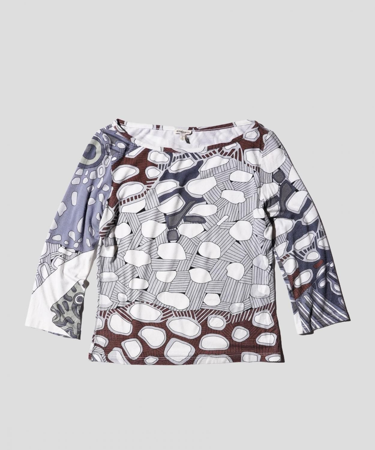 OLD / HERMES WOMEN'S BLUE/GRAY ALL-OVER PRINT TEE SHIRT-MARTIN MARGIELA ERA 