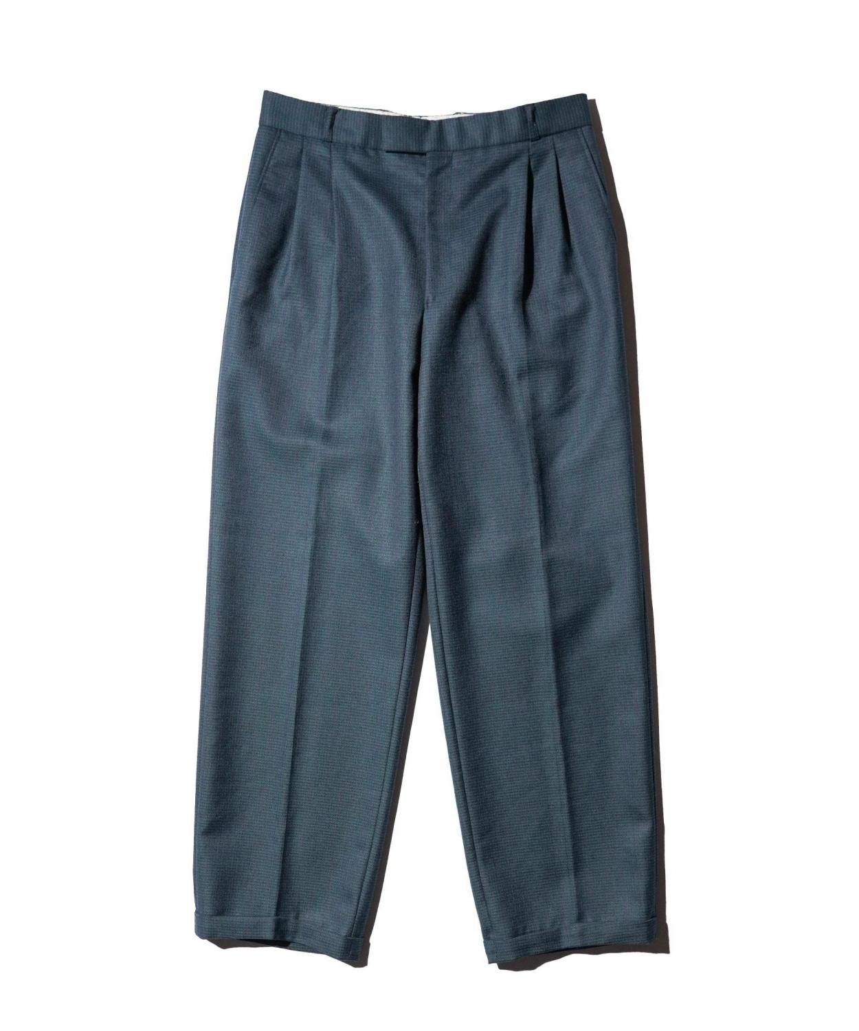 OLD / UNKNOWN DOUBLE-PLEAT WIDE TROUSERS HERRINGBONE WEAVE WITH A BLACK WATCH-STYLE CHECK PATTERN