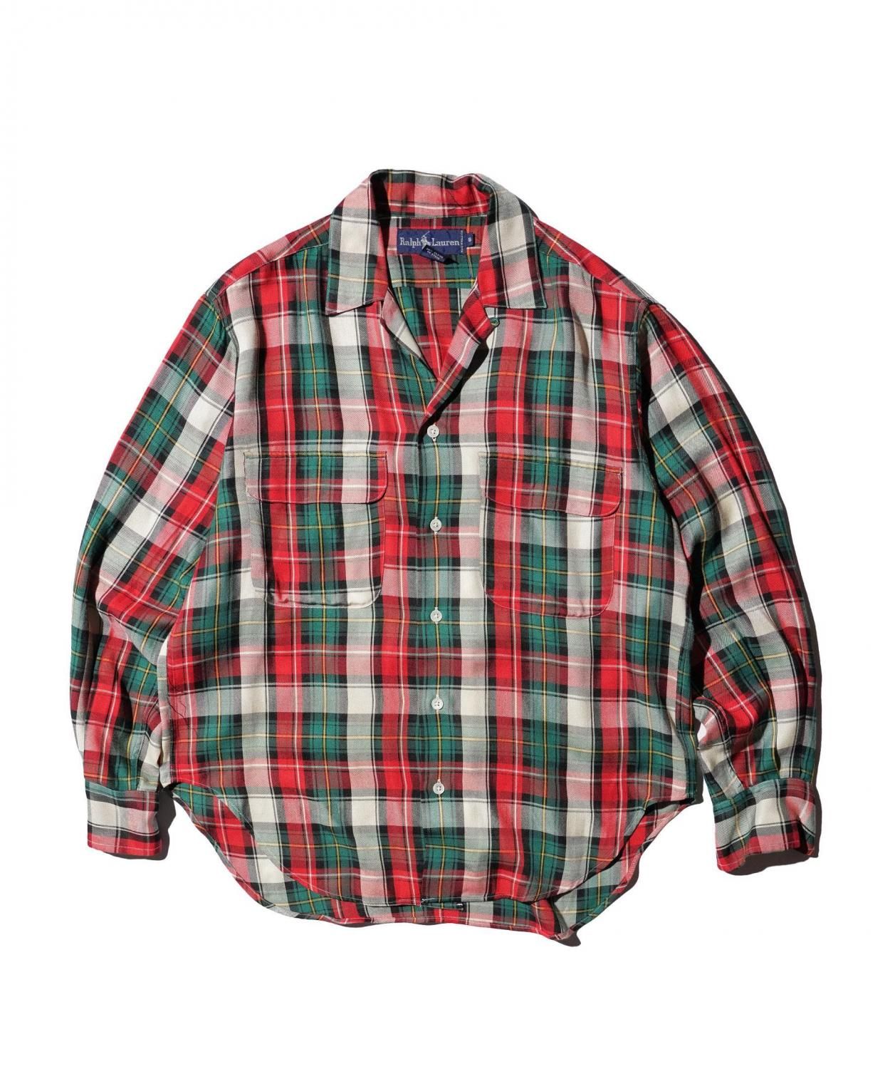 OLD / RALPH LAUREN VINTAGE PLAID OPEN COLLAR SHIRT