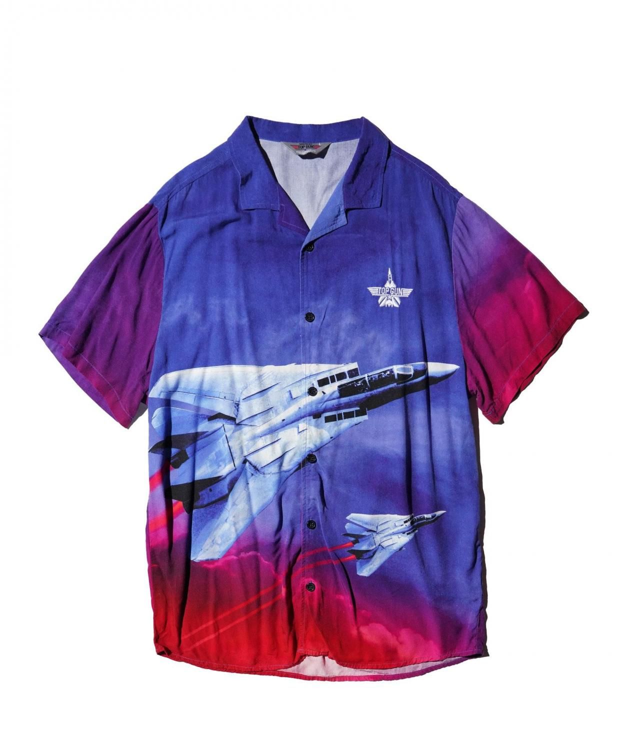 OLD / SHOE PALACE X TOP GUN FIGHTERTOWN RAYON ALLOVER PRINT OPEN COLLAR SHIRT