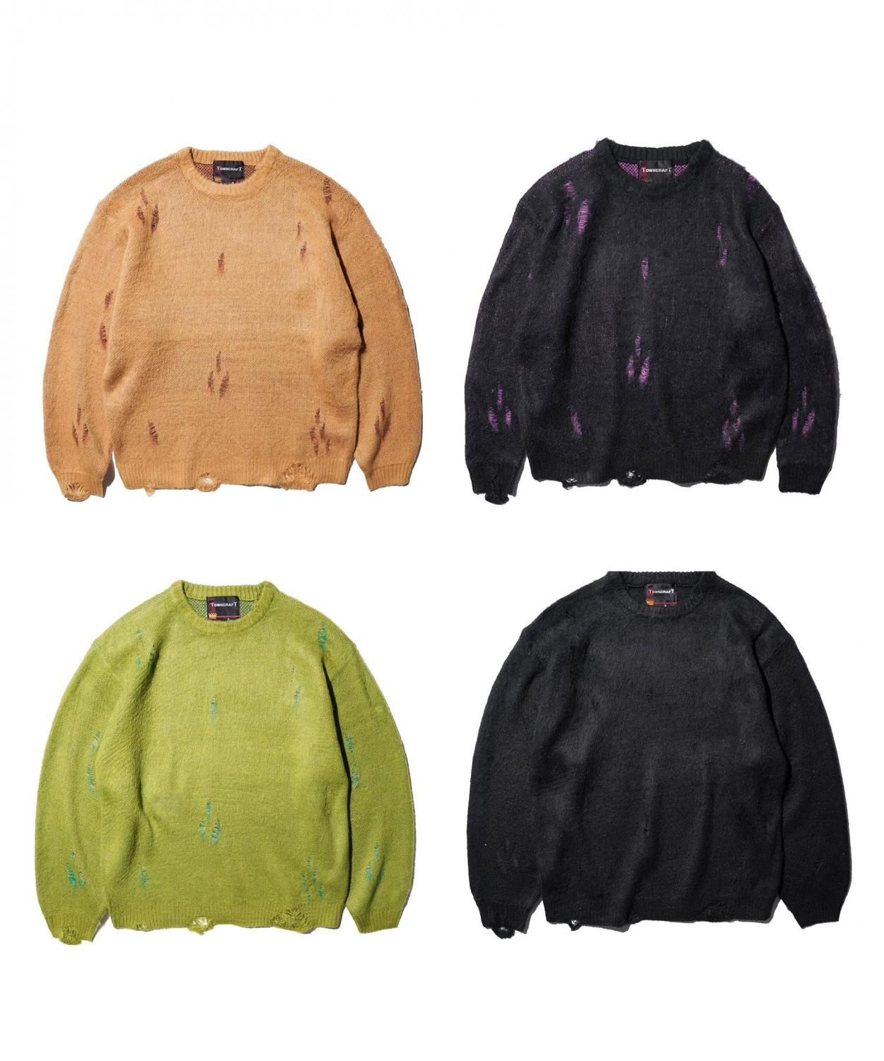 TOWNCRAFT / DAMAGED SOLID SHAGGY CREW SWEATER