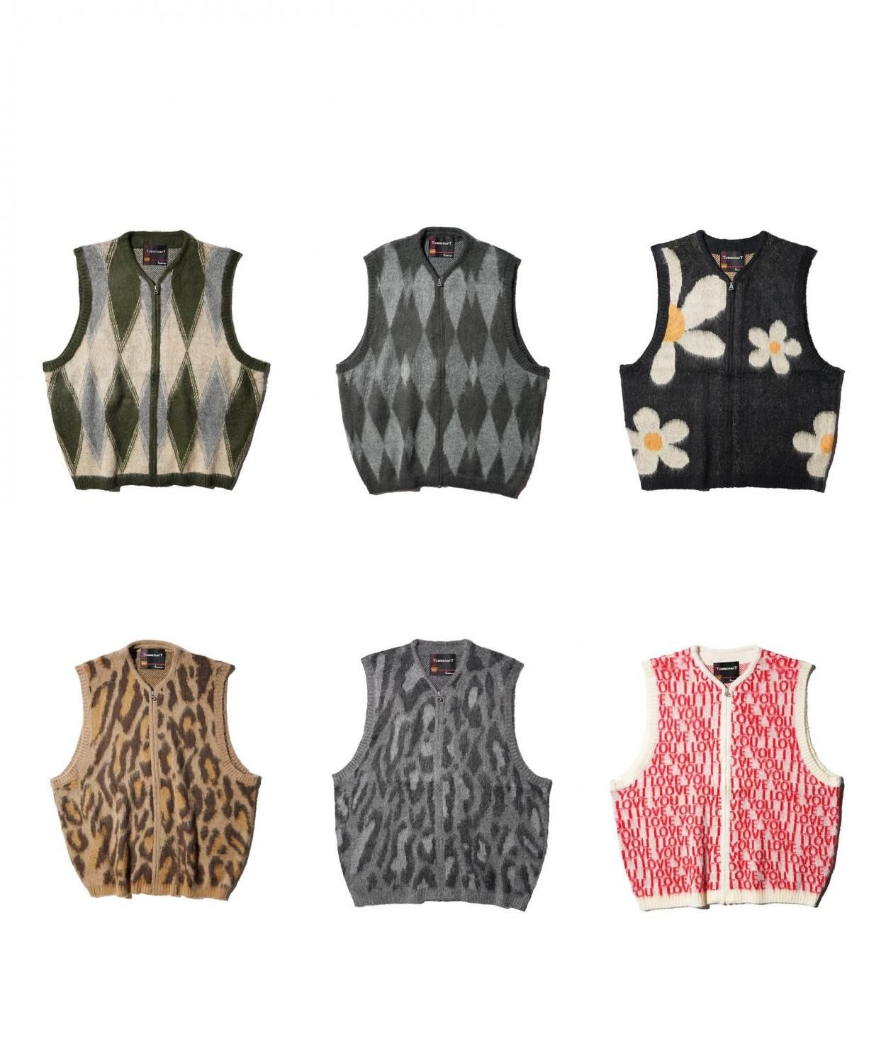 TOWNCRAFT / VINTAGE PATTERN SHAGGY ZIP VEST