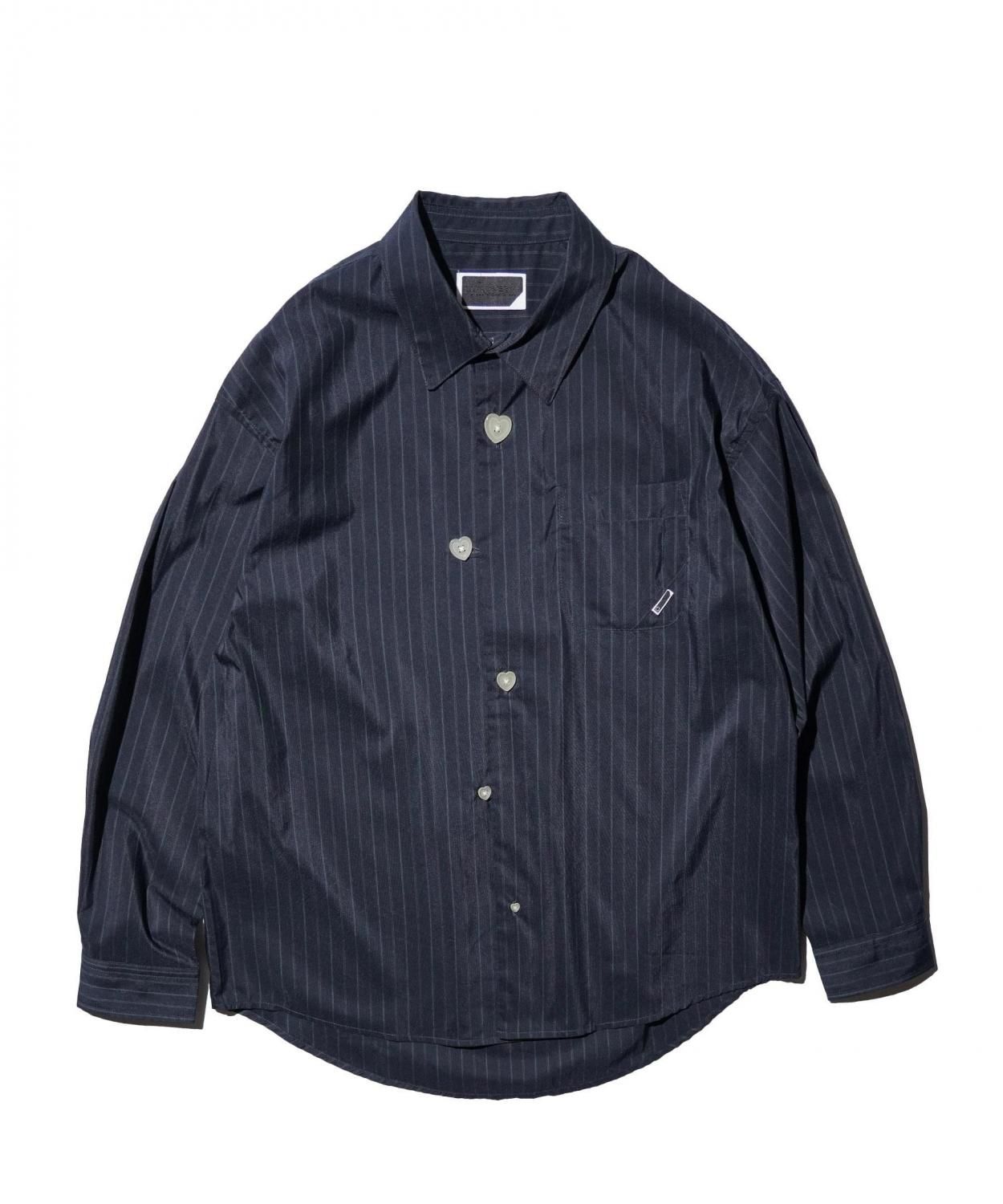 PHINGERIN / FLOATING HEART POPLIN SHIRT BLACK PINSTRIPE