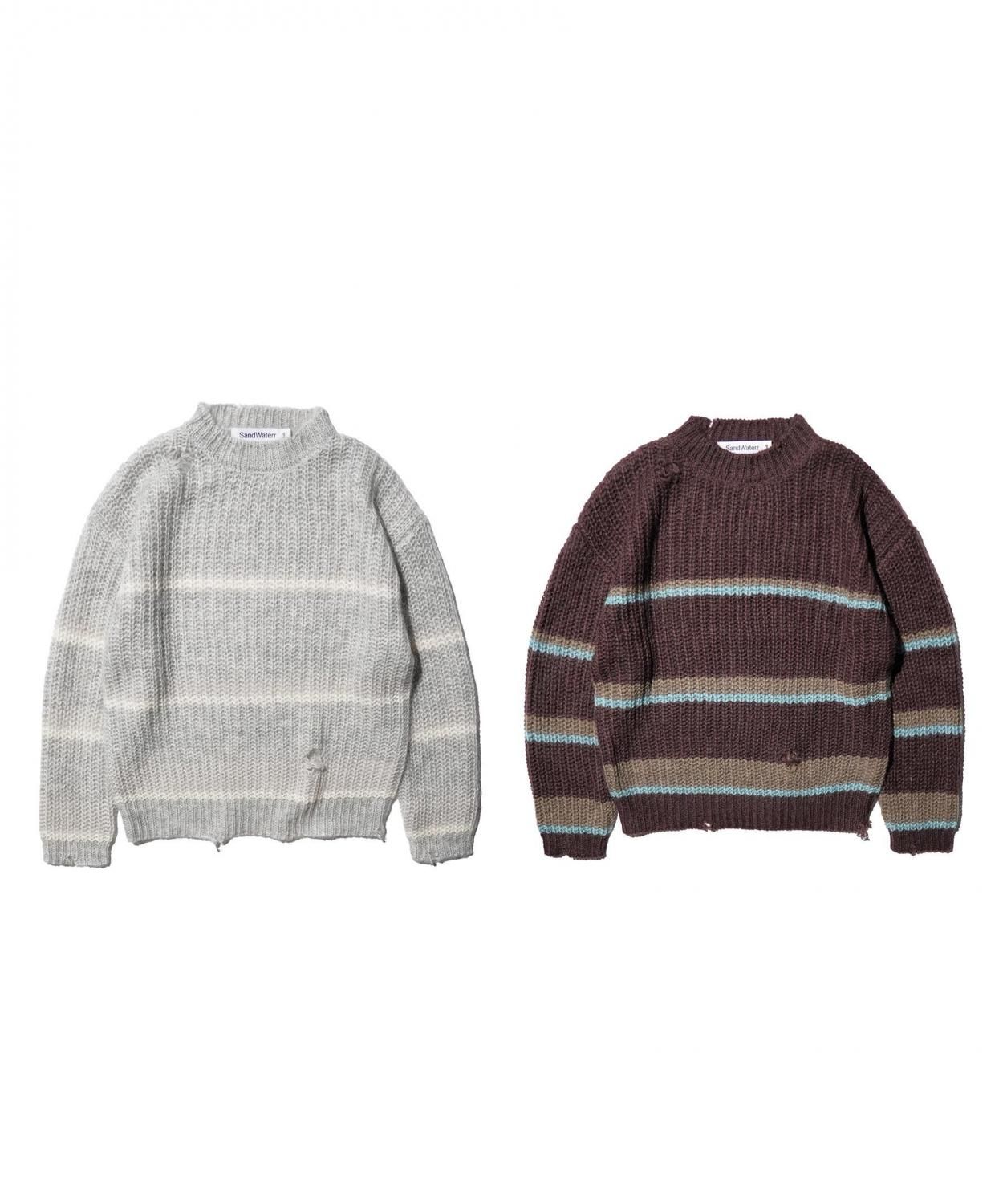 SandWaterr / RESEARCHED BORDER SWEATER / MOHAIR MIX YARN